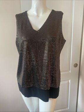 Sleeveless V-Neck Metallic Dot Layered Tank Top - Black 2X sparkly top